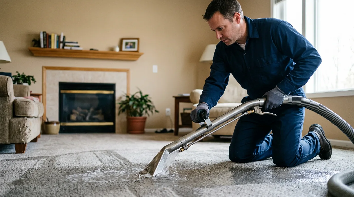 Water damage restoration technician working near Oakland, AR